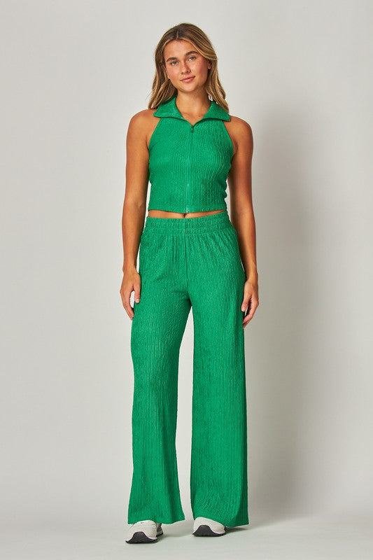 YAZZY PLEATED PANT SET ( GREEN )
