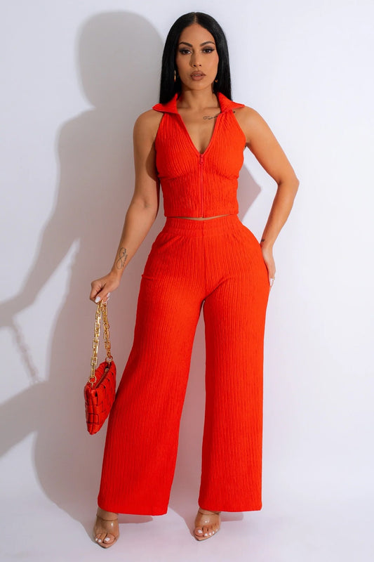 YAZZY PLEATED PANT SET ( TOMATO RED )